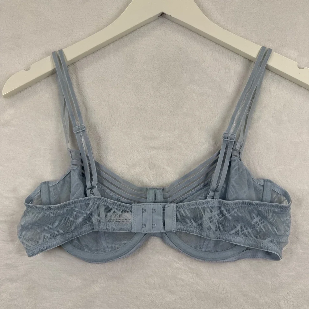 Adore Me Womens 36C Dusty Blue Plaid Lace Unlined Balconette Bra‎ BR-09245-BAL